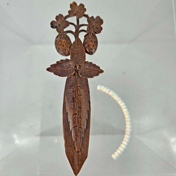 Rare Vintage carved wood Black Forest delicate floral bookmark